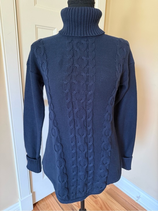 L.L. Bean Sweaters - LL Bean Sweater Fisherman Cable Knit Turtleneck Pullover Navy Women’s Size XS